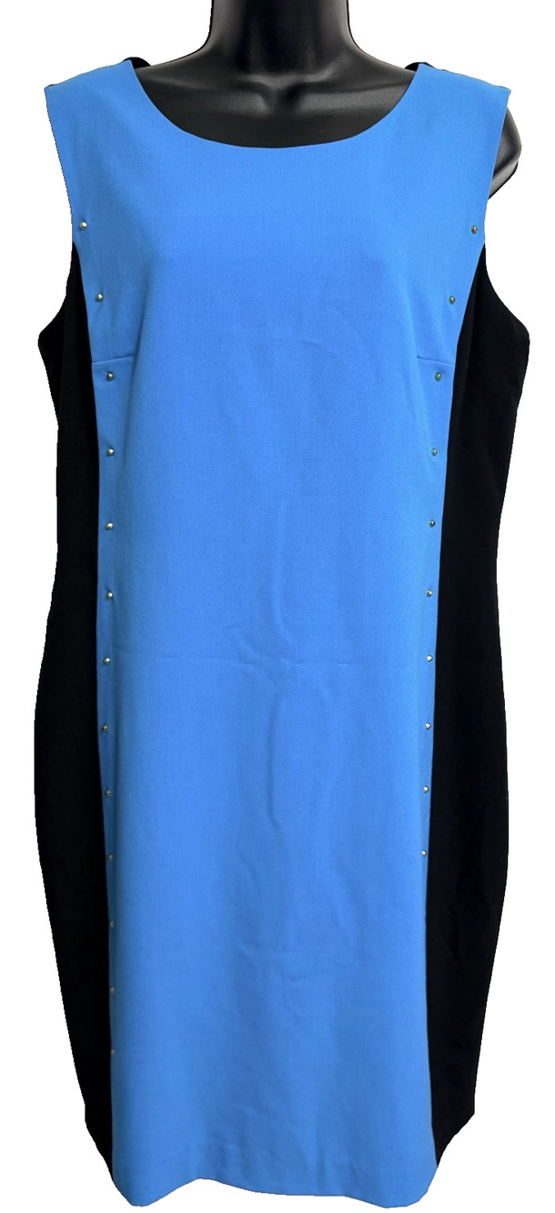 Calvin Klein Sheath Dress Womens 12 Studded Blue Black Sleeveless Scoop Neck NEW